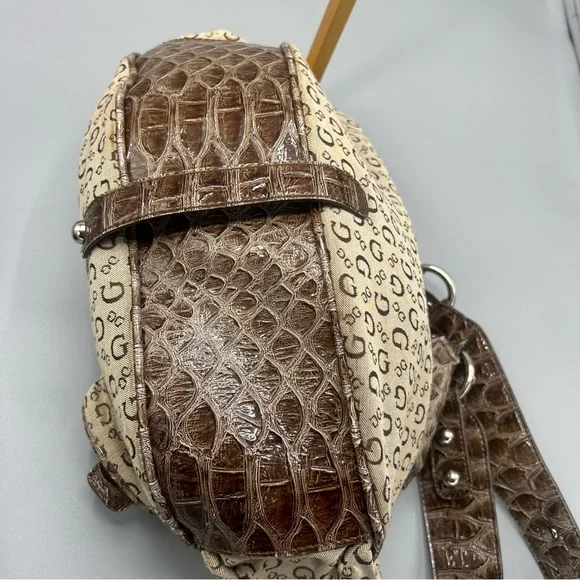 Vintage Guess  Beige & Brown Logo Hobo with Croc-Embossed Trim - Picture 5 of 16